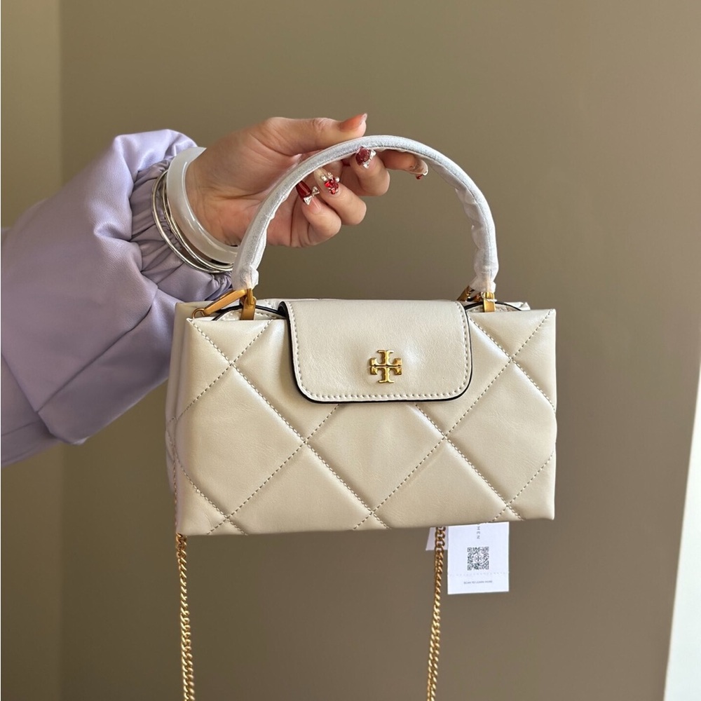 Tory Burch Quilted Mini Top-Handle Satchel in Cream with Gold Hardware - Picture 2 of 8